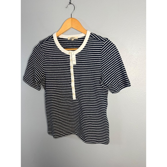 Madewell Striped Elbow-Sleeve Henley Tee Midnight Navy Small NWT - Picture 7 of 10